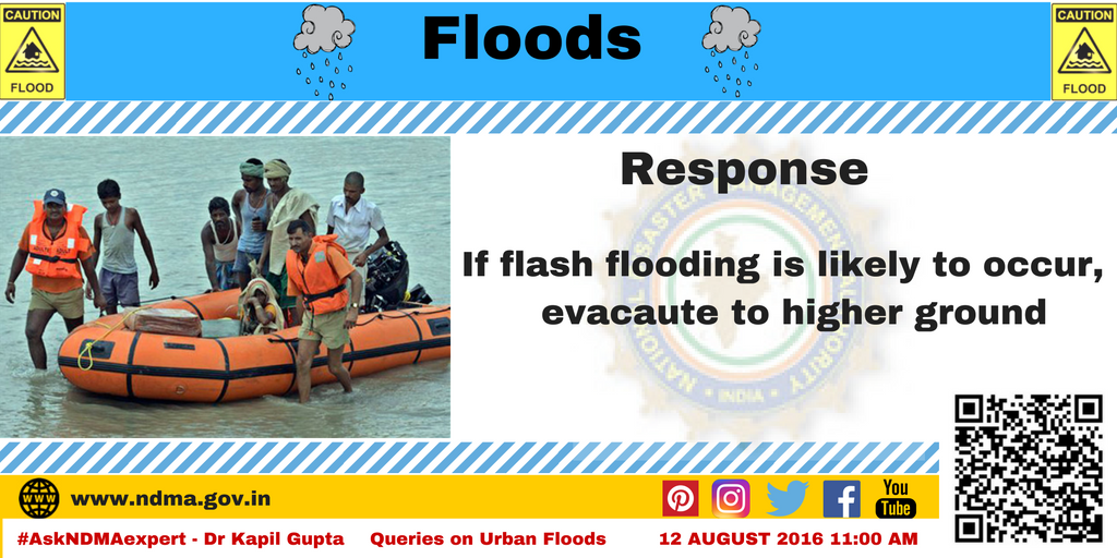 Response - If flash flooding is likely to occur, evacuate to higher ground